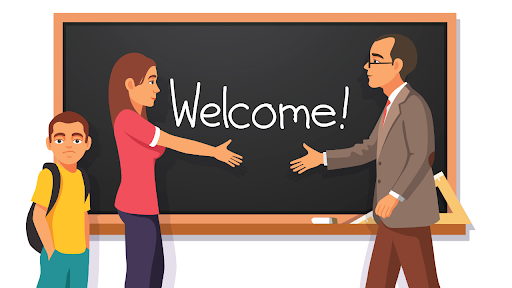 a parent shaking hands with the teacher at ptm